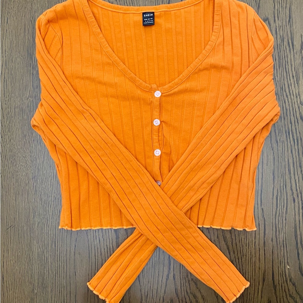 SHEIN Orange Ribbed Button-Down Shirt